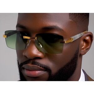 Rimless Rectangle Sunglasses Vintage Style Gold Frame‎ Horn Rim Fashion Lentes